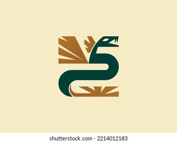 Quetzalcóatl. Logo or icon of the pre-Columbian feathered serpent god. Central American dragon.