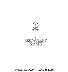LOGO, ICON RESTAURANT. WITH A SPOON OR FORK, LINE ART, SIMPLE