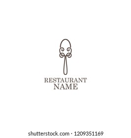 LOGO, ICON RESTAURANT. WITH A SPOON OR FORK, LINE ART, SIMPLE