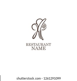 LOGO, ICON RESTAURANT. WITH A SPOON OR FORK, LINE ART, SIMPLE