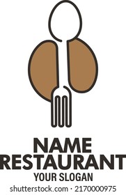 LOGO, ICON RESTAURANT. WITH A SPOON OR FORK, LINE ART, SIMPLE