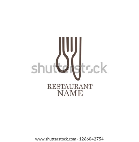 LOGO, ICON RESTAURANT. WITH A SPOON OR FORK, LINE ART, SIMPLE