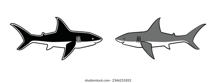 Logo or icon of sea shark drawing in black and white cartoon vector