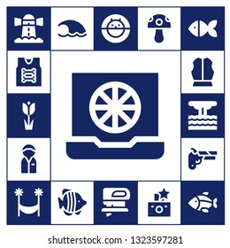 logo icon set. 17 filled logo icons.  Simple modern icons about  - Lighthouse, Armor, Tulip, Color, Policeman, Armour, Eruption, Gun, Hammock, Wave, Fish, Hamster ball, Fretsaw