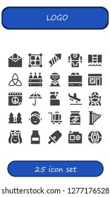  logo icon set. 25 filled logo icons. Simple modern icons about  - Notification, Shapes, Firecracker, Tunic, Pool, Triquetra, Beer box, Machine, Chocolate fudge, Music store, Peace