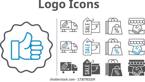 logo icon set included shopping bag, handshake, like, delivery truck icons