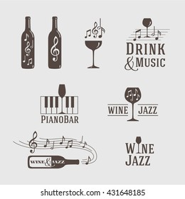 Logotipo, conjunto de ícones para o jazz bar, café de música