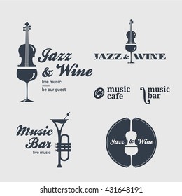 Logo, icon set for jazz bar, music cafe