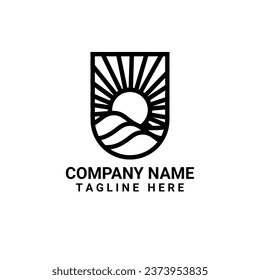 The logo and icon are in the shape of a beach with a modern impression.  Suitable for your cafe logo with a view of the open sea.