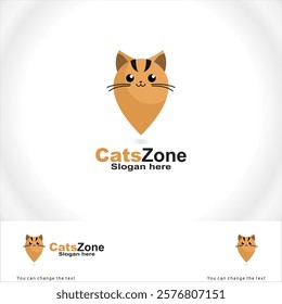 The logo or icon in the shape of a cat resembles a location symbol.