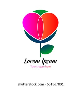 Logo, icon in shape of heart, flower. Vector illustration.