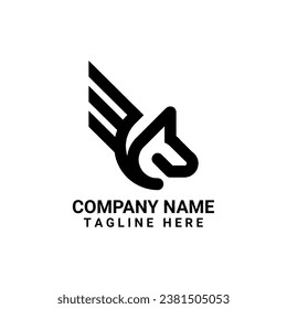 The logo and icon are in the shape of a horse with wings with a modern impression. 