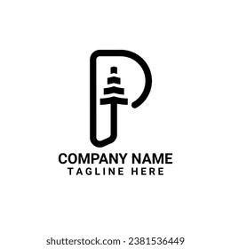 logo and icon in the shape of the letter p and tree with an elegant and modern impression