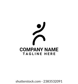 El logo y el icono están en la forma de una persona saltando de alegría con una impresión moderna.