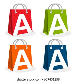 Logo icon for shopping business. Illustrated in bag icon with the initial combination of letter A