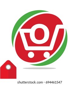 Logo icon for shopping business, illustrated in circle logo with the visual concept of shopping cart and the initials name, letter O