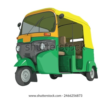 logo icon sign art public motor urban auto city mini small taxi tuk tuk cab car India Thai trip 3d cart model road speed truck cargo drive Asia Asian green yellow symbol vector design
