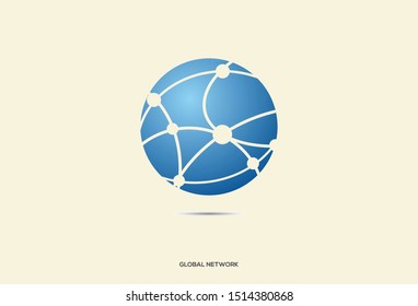 Logo icon of sphere with network or link all around it, symbolize global networking.