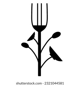 Cuchara de icono de logotipo y estilo floral de horquilla para la tienda de alimentos o el logotipo del restaurante comida orgánica o vegetariana