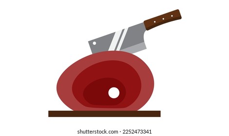 logo or icon of a steak shop with a butcher knife stuck in the meat suitable for a culinary or street food business logo

