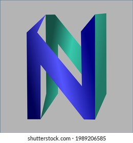 logo or icon. stylized letter N with 3D effect in blue and green color applied gradient. 