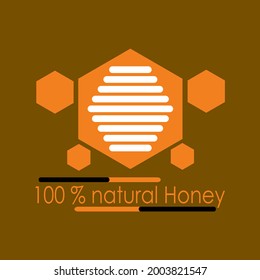 logo icon symbol illustration orange hexagon shape with words 100% natural honey vector illustration