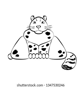 Logo, icon, symbol with snow leopard in black and white colors.