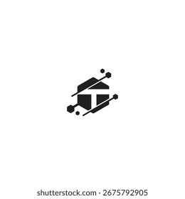 logo icon T hexagon technology vector illusion