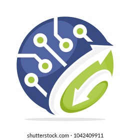 logo icon for technology development business with a combination of G initial in the arrow connection