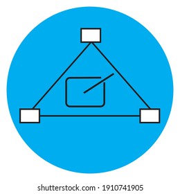 logo icon text  line simple  with elips and backgraund colour blue.