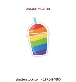 a logo or icon that depicts a glass of cold drink with a colorful and unique concept