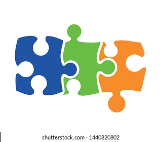 logo icon three puzzles stacked together. Isolated on white background. Vector illustration EPS 10