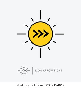 Logo or icon three-way arrow to the right. Vector stock illustration isolated on a white background.