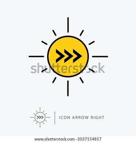 Logo or icon three-way arrow to the right. Vector stock illustration isolated on a white background.