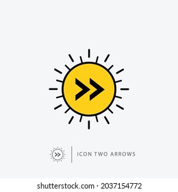 Logo o icono de flecha de dos direcciones a la derecha. Ilustración de material vectorial aislada en un fondo blanco.