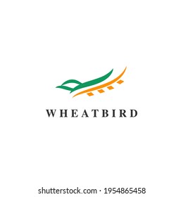 icono del logo vector cabeza de un pájaro con sus alas y una de sus alas es trigo
