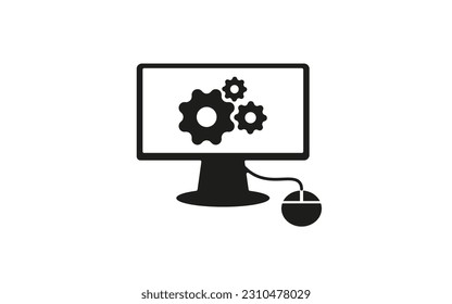 logo icon vector illustration eps computer pc working silhouette with working wheel gear display screen suitable for logo or icon design pc or worker computer