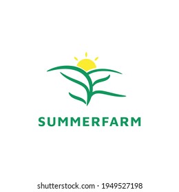 logo icon vector leaf and farm with shining sun

