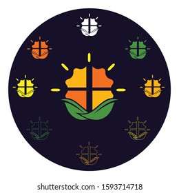 logo or icon of window, sun and leaf in creative arrangement