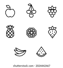 logo and icons fruits apple cherrie grape pineapple  orange strawberry banana watermelon.vector and illustration.