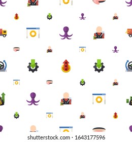 logo icons pattern seamless. Included editable flat octopus, level up, oyster, software, Online tutorial, tailor, Autopilot, Asset, Webinar icons. logo icons for web and mobile.