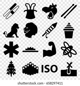 Logo Icons Set. Set Of 16 Logo Filled Icons Such As Lion, Hippopotamus, No Hair In Skin, Sawing, Ice Cream In Can, Pine-tree, Bee, Medical Sign, Harmonica, Drum Stick