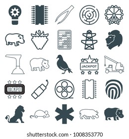 Logo icons. set of 25 editable filled and outline logo icons such as lion, dove, pylon, medical sign, fingerprint, cpu, hippopotamus, ferris wheel, jackpot, raspberry