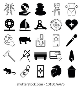 Logo icons. set of 25 editable filled and outline logo icons such as spa stones, nail sawing, heart with cross, pine-tree, bench, waterslide, sailboat, globe, dandelion