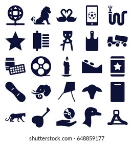 Logo icons set. set of 25 logo filled icons such as goat, goose, lion, panther, elephant, hair removal, spa stone, cutting board, star, concrete mixer, water hose, swan heart