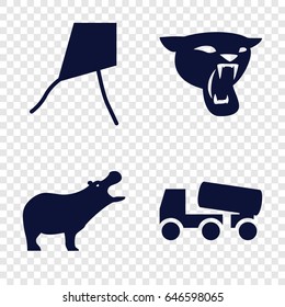 Logo icons set. set of 4 logo filled icons such as hippopotamus, panther, concrete mixer