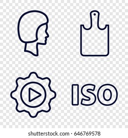Logo icons set. set of 4 logo outline icons such as play in gear, iso, face