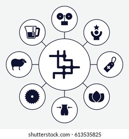 Logo icons set. set of 9 logo filled icons such as sheep, lotus, slim, blade saw, medical cross tag, decanted, celebrity, gramophone