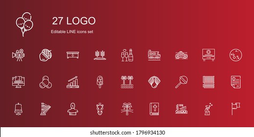 logo icons set. Collection of logo with mall, bible, beach, horse, statue, harp, notification bell, lollipop, turkey, palm tree, popsicle, profits. Editable and scalable logo icons.