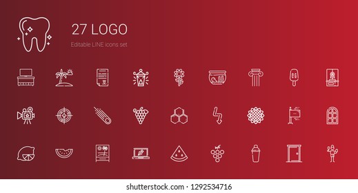 logo icons set. Collection of logo with shaker, grape, watermelon, design, beach, lemon, sunflower, flash, molecule, grapes, asteroid, radar. Editable and scalable logo icons.